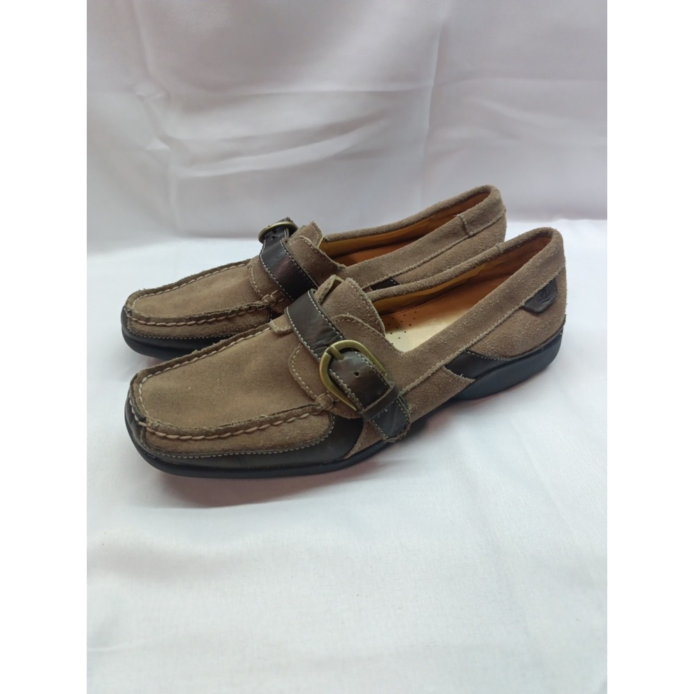 Sperry Top Sider Suede Leather Loafer Tan Brown Buckle Womens 7.5M 9543422